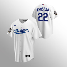 Men's Los Angeles Dodgers #22 Clayton Kershaw White Replica 2020 World Series Jersey