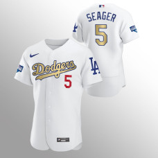 Men's Los Angeles Dodgers Corey Seager 2021 Gold Program White Patch Authentic Jersey