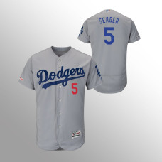 Men's Los Angeles Dodgers #5 Gray Corey Seager MLB 150th Anniversary Patch Flex Base Majestic Alternate Jersey