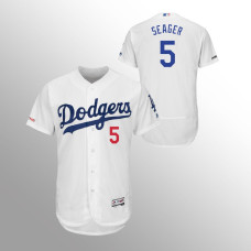 Men's Los Angeles Dodgers #5 White Corey Seager MLB 150th Anniversary Patch Flex Base Majestic Home Jersey