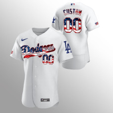 Men's Los Angeles Dodgers #00 Custom 2020 Stars & Stripes 4th of July White Jersey