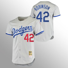 Men's Los Angeles Dodgers Jackie Robinson #42 Gray 1981 Cooperstown Collection Authentic Jersey