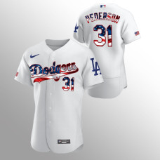 Men's Los Angeles Dodgers #31 Joc Pederson 2020 Stars & Stripes 4th of July White Jersey