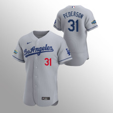 Men's Los Angeles Dodgers Joc Pederson Authentic Gray 2020 Road Patch Jersey