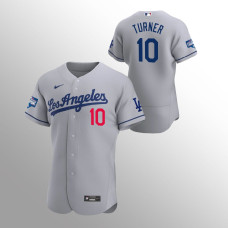 Men's Los Angeles Dodgers Justin Turner 2020 World Series Champions Gray Authentic Road Jersey