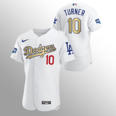 Men's Los Angeles Dodgers Justin Turner 2021 Gold Program White Patch Authentic Jersey