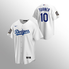 Men's Los Angeles Dodgers #10 Justin Turner White Replica 2020 World Series Jersey