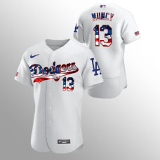 Men's Los Angeles Dodgers #13 Max Muncy 2020 Stars & Stripes 4th of July White Jersey