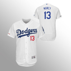 Men's Los Angeles Dodgers #13 White Max Muncy MLB 150th Anniversary Patch Flex Base Majestic Home Jersey