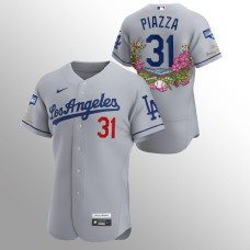 Men's Los Angeles Dodgers Mike Piazza 2020 World Series Champions Gray Tommy Bahama Authentic Jersey