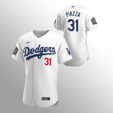 Men's Los Angeles Dodgers Mike Piazza #31 White 2020 World Series Authentic Jersey