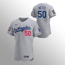 Men's Los Angeles Dodgers Mookie Betts #50 Gray 2020 World Series Authentic Road Jersey