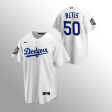 Men's Los Angeles Dodgers #50 Mookie Betts White Replica 2020 World Series Jersey