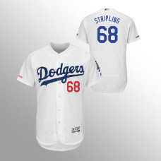 Men's Los Angeles Dodgers #68 White Ross Stripling MLB 150th Anniversary Patch Flex Base Majestic Home Jersey