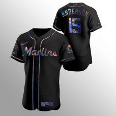 Men's Miami Marlins Brian Anderson Authentic Black Holographic Golden Edition Jersey