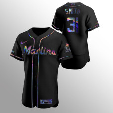 Men's Miami Marlins Caleb Smith Authentic Black Holographic Golden Edition Jersey