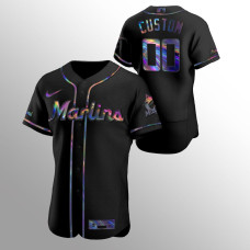 Men's Miami Marlins Custom Authentic Black Holographic Golden Edition Jersey