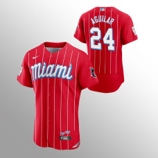 Miami Marlins Jesus Aguilar Red 2021 City Connect Authentic Jersey