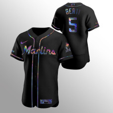 Men's Miami Marlins Jon Berti Authentic Black Holographic Golden Edition Jersey