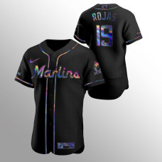 Men's Miami Marlins Miguel Rojas Authentic Black Holographic Golden Edition Jersey