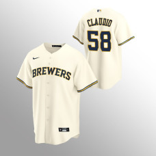 Men's Milwaukee Brewers Alex Claudio #58 Cream Replica Home Jersey