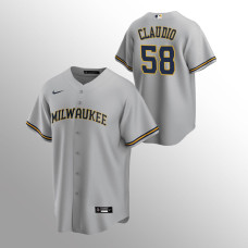 Men's Milwaukee Brewers Alex Claudio #58 Gray Replica Road Jersey