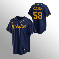 Men's Milwaukee Brewers Alex Claudio #58 Navy Replica Alternate Jersey