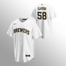 Men's Milwaukee Brewers Alex Claudio #58 White Replica Alternate Jersey