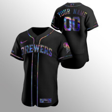 Custom Milwaukee Brewers Black Authentic Holographic Golden Edition Jersey