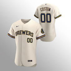 Men's Milwaukee Brewers Custom Authentic Cream Home Team Jersey