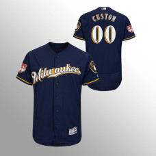 Men's Milwaukee Brewers #00 Navy Custom 2019 Spring Training Flex Base Majestic Jersey