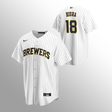 Men's Milwaukee Brewers Keston Hiura #18 White Replica Alternate Jersey