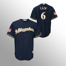 Men's Milwaukee Brewers #6 Navy Lorenzo Cain 2019 Spring Training Cool Base Majestic Jersey