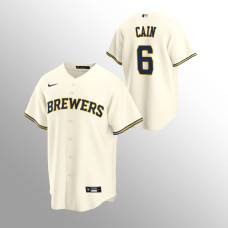 Men's Milwaukee Brewers Lorenzo Cain #6 Cream Replica Home Jersey