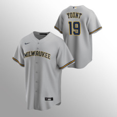 Men's Milwaukee Brewers Robin Yount #19 Gray Replica Road Jersey