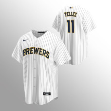 Men's Milwaukee Brewers Rowdy Tellez #11 White Navy Replica Alternate Jersey