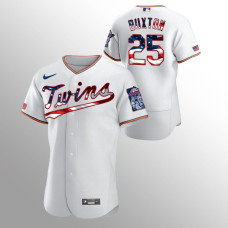 Men's Minnesota Twins #25 Byron Buxton 2020 Stars & Stripes 4th of July White Jersey