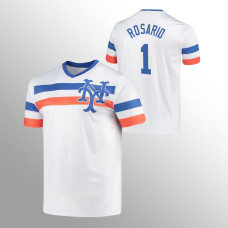 Men's New York Mets Amed Rosario #1 White Cooperstown Collection V-Neck Jersey