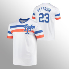 Men's New York Mets David Peterson #23 White Cooperstown Collection V-Neck Jersey