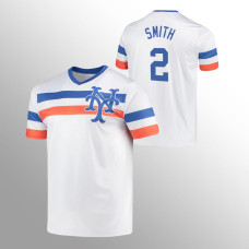 Men's New York Mets Dominic Smith #2 White Cooperstown Collection V-Neck Jersey