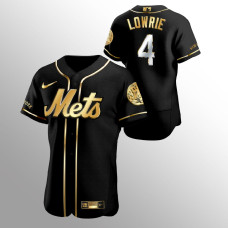 Men's New York Mets Jed Lowrie Golden Edition Black Authentic Jersey