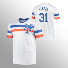 Men's New York Mets Mike Piazza #31 White Cooperstown Collection V-Neck Jersey