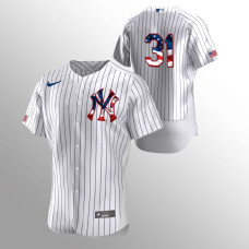 Men's New York Yankees #31 Aaron Hicks 2020 Stars & Stripes 4th of July White Jersey