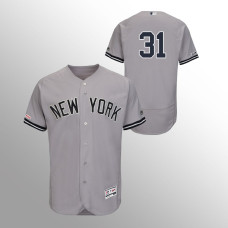 Men's New York Yankees #31 Gray Aaron Hicks MLB 150th Anniversary Patch Flex Base Majestic Road Jersey