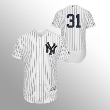 Men's New York Yankees #31 White Aaron Hicks MLB 150th Anniversary Patch Flex Base Majestic Home Jersey