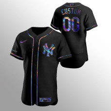 Custom New York Yankees Black Authentic Holographic Golden Edition Jersey