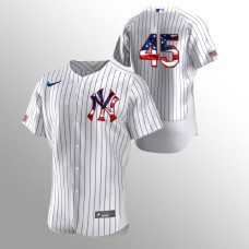 Men's New York Yankees #45 Gerrit Cole 2020 Stars & Stripes 4th of July White Jersey