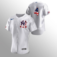 Men's New York Yankees #4 Lou Gehrig 2020 Stars & Stripes 4th of July White Jersey