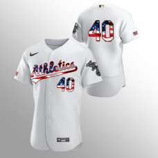 Men's Oakland Athletics #40 Chris Bassitt 2020 Stars & Stripes 4th of July White Jersey