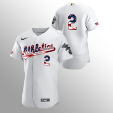 Men's Oakland Athletics #2 Khris Davis 2020 Stars & Stripes 4th of July White Jersey